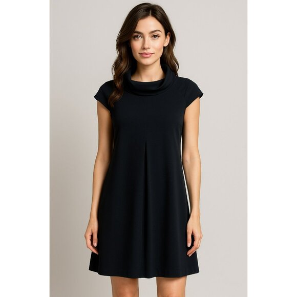 Relativity Womens Jet Black Cowl Neck Cap Sleeve A-Line Dress Size Medium New Wi - Picture 1 of 7